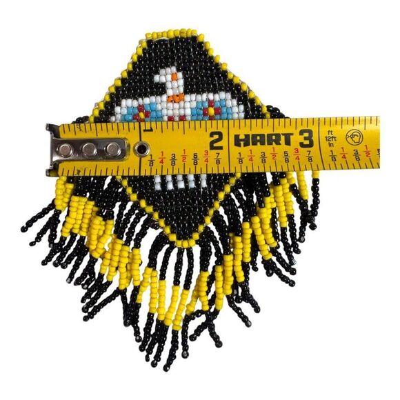 Handcrafted Native American Beaded Medallion Large Thunderbird Design & Fringe - Picture 4 of 5